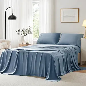 ACCURATEX Cooling Sheets King Size - Viscose Made from Bamboo, Luxury Cool Silky Sheet Set for King Size Bed, Super Soft Breathable Bedding Sheets up to 16 inches Deep Pockect,Dusty Blue