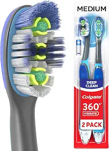 Colgate 360 Vibrate Battery Powered Electric Toothbrush, Medium, 2 Pack