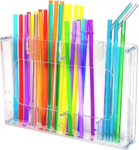 Straw Holder for Cabinet Door & Wall  Acrylic Straw Organizer Storage Box for Reusable Straws, Coffee Sticks, Space Saving Kitchen Organizer