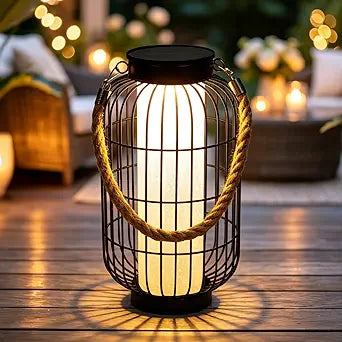Large Solar Lanterns Outdoor Waterproof, Solar Lantern Metal Dual Charging (USB/Solar), Two Brightness Modes Decorative Solar Lights for Yard Patio Garden Front Porch Indoor Or Tabletop Decor (Black)
