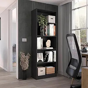 Tuhome Home Bookcase with Four Multi-Tiered Shelves and Lower Storage Section Offering Spacious Vertical Display for Books and Decor, Modern Open Organization and Durable Engineered Wood Constr