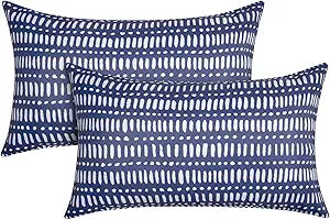Pack of 2 12x20 Outdoor Pillows, Waterproof Throw Pillows with Inserts, Decorative Lumbar Pillows for Patio, Garden, Couch, Furniture, Sofa, Bed, Living Room(Pebble Dark Blue)