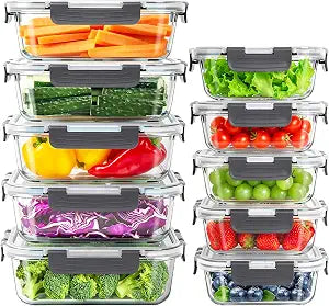 Glass Meal Prep Containers, 10 Pack Glass Food Storage Containers with Lids