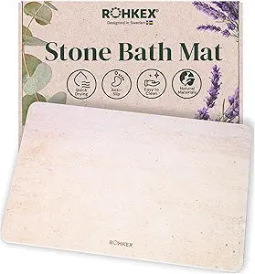 ROHKEX Stone Bath Mat Diatomaceous Earth Bath Mat (Beige) - Non-Slip, Absorbent, Quick-Dry, Easy-to-Clean for Bathroom & Shower - Soft Touch - Natural - 24x15 - Bathroom Accessories