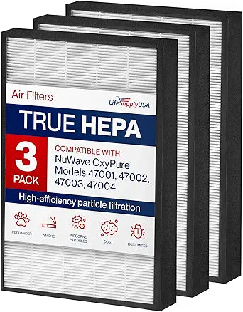 47001 HEPA + Carbon Filter Replacement Compatible with NuWave OxyPure Models 47001, 47002, 47003, 47004-2-in-1 Air Purifier Filter Set by LifeSupplyUSA (3 Pack)