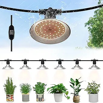 Outdoor LED Grow Light, Waterproof String Plant Growing Light, 21 FT Full Spectrum Growth Light, Suitable for Garden, Farm, Flower, Seedling Greenhouse Grow Light (6 Light)