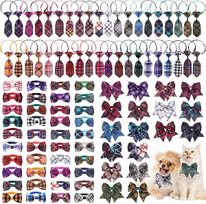 Segarty Dog Bow Tie and Small Dog Tie Set, 100 Pack Adjustable Pet Bowties Cats Neck Tie Collars Bow Ties for Dogs Set Grooming Accessories Bulk for Cats Puppy Dogs Birthday Wedding Party