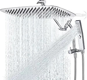 G-Promise All Metal 16 Inch Rain Shower Head with Massage Mode Handheld Spray Combo, 3-Way Diverter with Pause Setting, Full Body Coverage, Modern Bathroom Upgrade (Chrome)