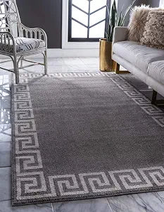 Unique Loom Athens Collection Classic Geometric Modern Border Design Area Rug, 2 ft x 3 ft, Gray/Beige
