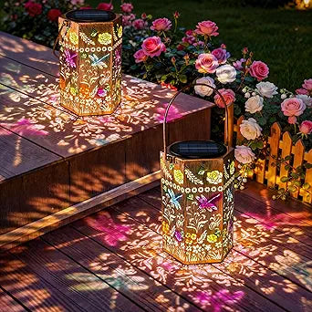 Dragonfly Outdoor Solar Lantern - Garden , Patio, Pathway, Yard Decor Gift for Women Mom Grandma 2 Pack