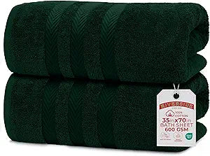 RIVERSIDE Pack of 2 Extra Large Bath Sheets 35 x 70 Inches, 100% Ring Spun Cotton, Hotel Quality, Oversized Bath Towels for Adults, Soft, Highly Absorbent & Quicker to Dry, Hunter Green