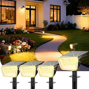 Linkind Solar Spot Lights Outdoor Waterproof IP67, 60 LED Solar Flood Lights 30% High Conversion Landscape Lighting for Garden Yard Pathway (4 Pack, Warm White)