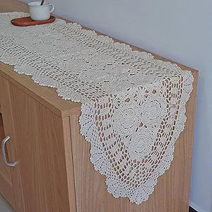 Hand Crochet Lace Table Runner Farmhouse Dresser Scarf for Furniture (16" x 72")