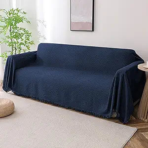 Turquoize Couch Cover Sofa Covers Washable Couch Covers for 3 Cushion Couch Throw Cover Sectional Couch Cover Furniture Cover for Pets, Kids Feature Geometrical Jacquard Fabric(71"x118",X-Large,Navy)