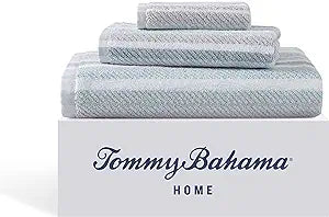 Tommy Bahama - Bath Towel Set, Soft Cotton Towels with Stripe Design, Highly Absorbent & Low-Lint, Set of 3 (Ocean Bay Blue)