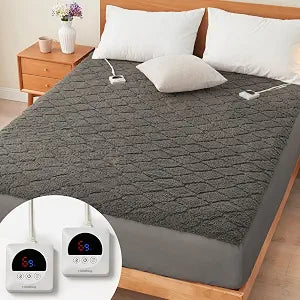 Electric Heated Mattress Pad 78x80IN Dual Controllers Heating Mattress Pad King Size 6 Heat Settings 1-9-Hour Timer Auto-Off Deep Pocket Machine Washable FCC&ETL Certificated Moonbeam Gray