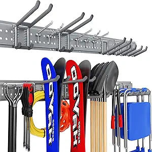Garage Tool Organizer Wall Mount 49.5 inches with 10 Adjustable Heavy-Duty Hooks, Garage Organization, Garden Tool Storage Rack, Yard, and Shed, Holds Up to 400 lbs (Grey)
