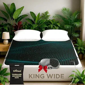 Luxury Tourmaline Grounding Mat for Bed, King Wide 75x54  Conductive PU Leather Surface, Quality Certified, Includes Silver Sleep Mask & 15ft Cord
