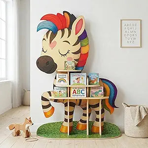 Zebra Large Kids Bookshelf Organizer - 47" Tall Wooden Book Shelf for Kids Rooms - Kid Bookshelf for Nursery Shelving, Playroom Organization And Storage, Kid Room Decor or Nursery Bookcase Toy Shelf