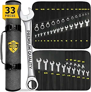 Ratcheting Wrench - Slim Profile - Ratchet Wrench, 33pcs - Metric and Standard Combination Large Wrench Set