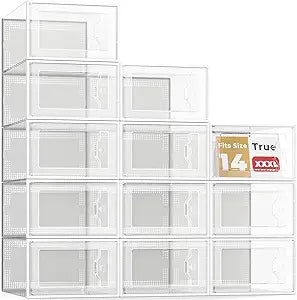 SEE SPRING XXX-Large Fit Size 14 Shoe Storage Box, Clear Plastic Stackable Shoe Organizer for Closet, Shoe Rack Sneaker Container Bin Holder for Entryway, Closet, Under Bed