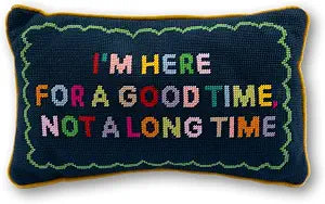 FURBISH Needlepoint Decorative Throw Pillow - Small Embroidered Accent Pillow for Bed, Chair, Couch, Sofa, Eclectic Home Decor, 9" x 15" - Good Time