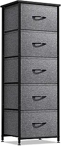 Sorbus Nightstand with 5 Drawers - Bedside Furniture & Night Stand End Table Dresser with Steel Frame, Wood Top, Easy Pull Fabric Bins for Home, Bedroom Accessories, Office & Dorm