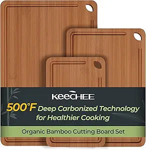 Keechee Bamboo Cutting Board, Durable Wood Cutting Boards for Kitchen with Deep Juice Grooves & Built-in Handles, Ideal Charcuterie & Chopping for Meat, Vegetables and Fruits Ideal Kitchen Gifts