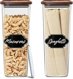 Square Glass Jars with Wood Lids Set of (2) 80 fl oz Airtight and Stackable Storage Containers for Kitchen Pantry or Bathroom BPA Free and Recyclable Canister for Food Cookies Coffee Pasta Sugar