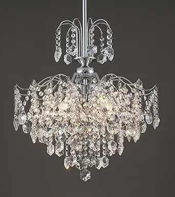 Q&S Modern Crystal Chandelier Chrome Pendant Light 6 Lights for Dining Room Kitchen Island Entryway Bathroom Hallway UL Listed