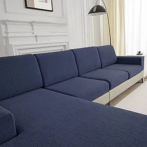 Couch Cushion Covers for Sectional Sofa Stretch Sofa Slipcovers Washable Wear-Resistant Sectional Couch Covers L Shaped Seats Furniture Protectors for Pets(Navy, 2 Seater + 1 Chaise)