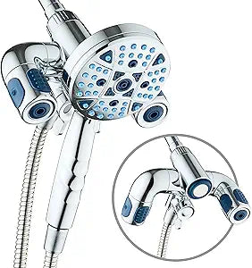 AquaCare Polaris High Pressure Multi Zone 208 Setting Shower Head & Handheld 3-way Combo System - Magnetic Docking Handle, Stay-Clean Jets, 6 ft. Metal Hose, All Chrome Finish, Top American Brand