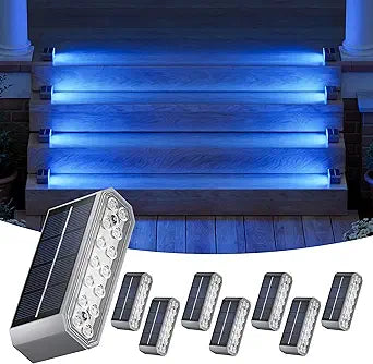 NIORSUN Blue Solar Step Lights for Pool, Deck, Dock & Stairs, 8 Pack Cool Blue Outdoor Lighting - Auto On/Off, IP67 Waterproof