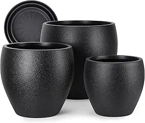 YNNICO Plant Pots 17.5/14.8/12.2 inch Set of 3, Flower Pots with Drainage Holes, Large Planters for Indoor Outdoor Garden Plants and Flowers. (Black)
