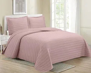 MK Collection Embossed Modern Quilt Oversized Coverlet Bedspread Set Solid Color New #Nancy (Pink, King/Cal King)