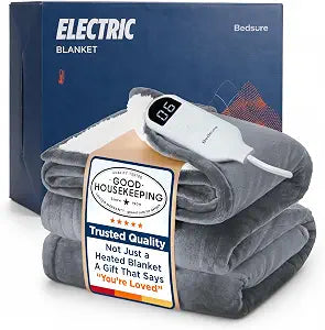 Bedsure Electric Blanket Full Size with Preheat Function - Soft Flannel Heated Blanket, Fast Heating with 6 Time Settings (up to 10H) & 6 Heat Settings, Grey, 72x84 Inches