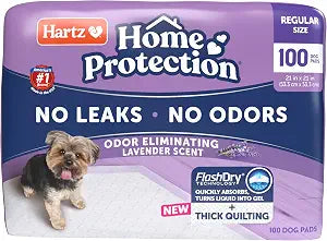 Hartz Home Protection Super Absorbent Odor Eliminating Lavender Scented No Leaks Dog Pads, 100 Count