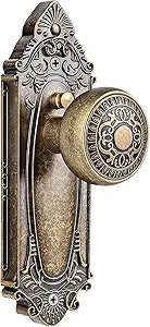 Antique Brass Door Knob Privacy Bedroom Bathroom with Lock, Vintage Interior Door Handle with Plate for Hallway, Closet, Farmhouse Style(1 Pack)