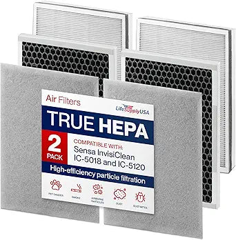 IC-5018F / IC-5120F Filter Replacement Compatible with InvisiClean IC-5018 & IC-5120-3-in-1 H13 True HEPA + Activated Carbon + Pre-Filter by LifeSupplyUSA (2-Pack)