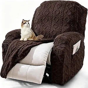 JOKIVTOU Recliner Chair Covers 4-Pieces Stay in Place Non-Slip Recliner Cover Stretch Furniture Protector Washable Slipcover for Lazy Boy Recliner Soft Feel Fitted Reclining Cover with Pocket