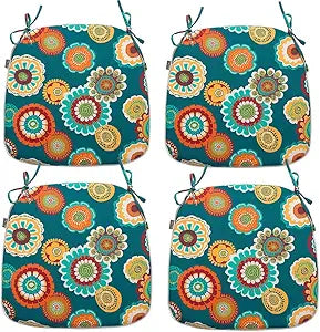 Magpie Fabrics Outdoor/Indoor 17"x16"x2" Chair Cushions with Ties Set of 4, Waterproof All Weather U-Shape Seat Pads Decoration for Patio Garden Furniture Home Office (Floral Green)
