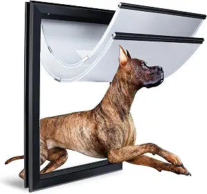 Aluminum Alloy Dog Door, 2 Flap Insulation/Thermal Insulation, Doggy Door for Large Dogs, Closure Panel with Safety Locks