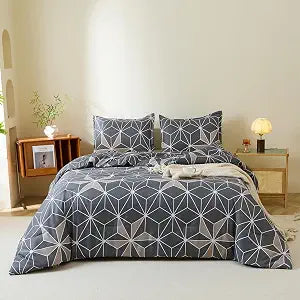 Caressma Grey Comforter Set Geometric King Size 3 psc with Pillowshams