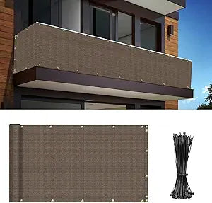 Balcony Privacy Fence Screen 3' x 50' Mesh Windscreen Fencing Shield Cover Included Cable Ties for Deck Apartment Porch Backyard Patio Outdoor, Brown