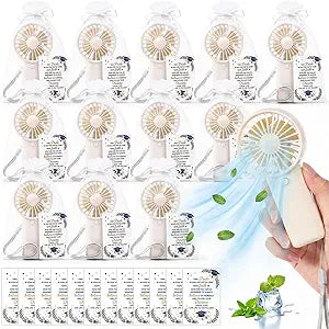 Fumete 12 Sets Graduation Fans Graduation Mini Handheld Fans Bulk 2026 Grad Gifts with Greeting Cards, Organza Bag, Small Portable Fan Battery Powered for Class of 2026 Grad Party Favors Team Gifts
