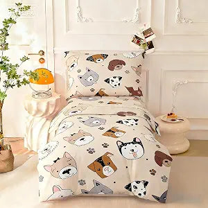 SDIII 4 Piece Cute Dog Toddler Bedding Set Boy Girl, Microfiber Animal Printed Toddler Bedding with Comforter, Fitted Sheet, Flat Sheet, Pillowcase