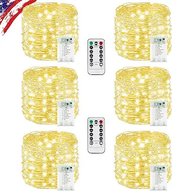 6 Pack Fairy Lights Battery Operated Twinkle Lights Remote Warm White