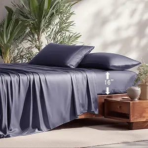 NATUREFIELD 100% Rayon Viscose Derived from Bamboo Sheets Set - Dark Blue Full Size 4 Piece- Hotel Luxury Silky-Smooth Feel,Cooling Breathable, for Hot Sleepers, 16" Deep Pocket, 240 Thread Count.
