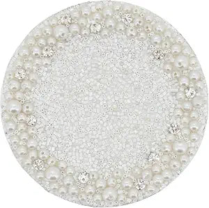 SARO LIFESTYLE Beaded Pearl Coasters (Set of 4)  Embellished Round Drink Coasters with Decorative Border for Coffee Table, Dining Table and Entertaining, 4", Ivory