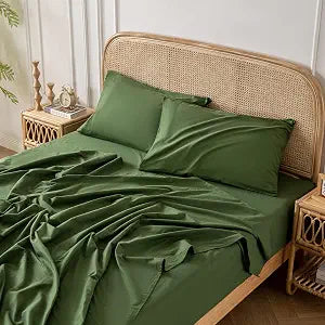 Yibeizi Green 100% Washed Cotton Linen Feel Sheet Set Full Size